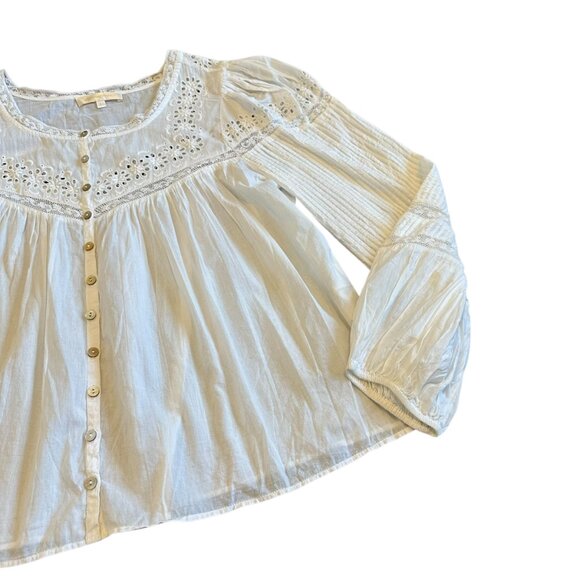 LoveShackFancy Badyn Blouse Shirt Button-Down Long Sleeve Boho White Size Large - Picture 7 of 15